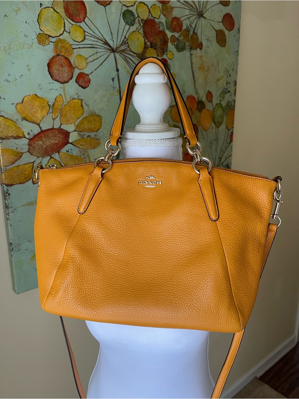 Coach Yellow Pebbled Leather Handbag with Detachable Strap